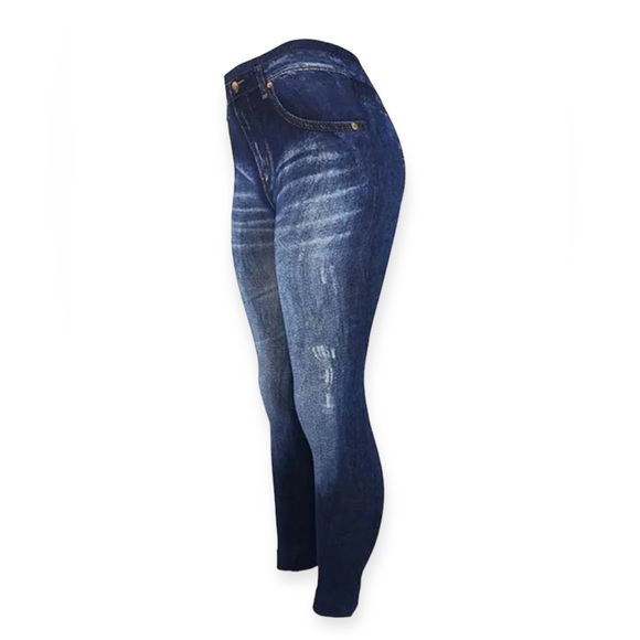 Cloya Pants - CLOYA | NWT Women’s Seamless Full Length Fleece Leggings Denim Fake Print